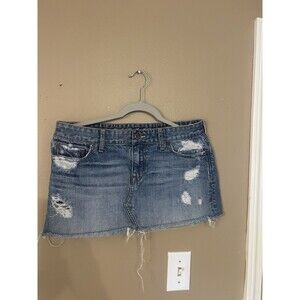 Ruehl New York No. 925 denim destructed Frayed Micro mini skirt Size 28 90’s Y2K